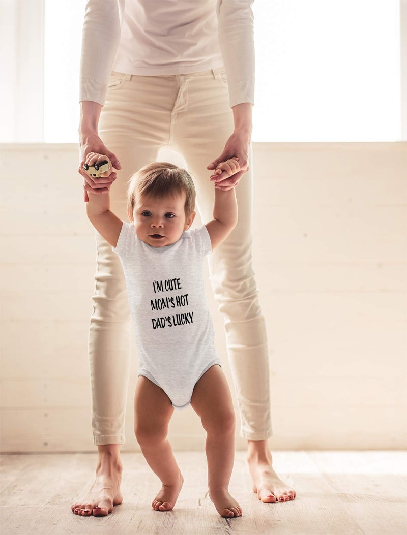 Crazy Bros Tees I'm Cute, Mom's Hot, Dad's Lucky Baby Bodysuit Adorable Unisex Romper Boy Newborn Clothes (6 Months, Heather Grey) - Image 2